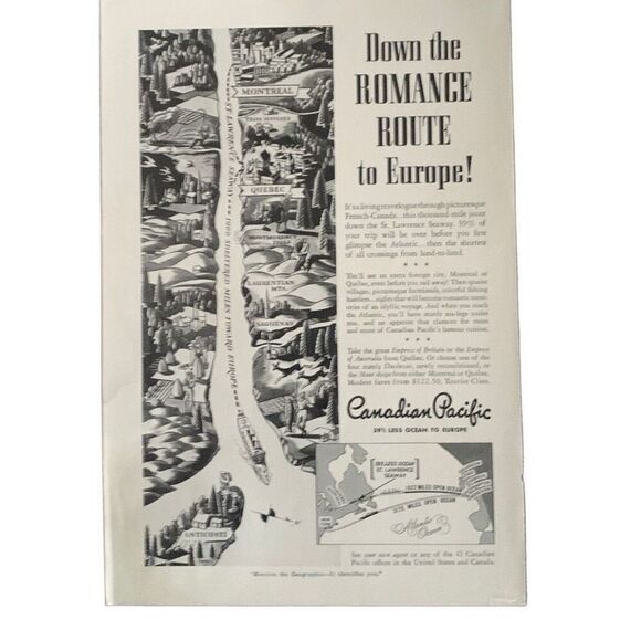 Vintage 1939 Canadian Pacific The Romance Route Ad Advertisement - Picture 2 of 4